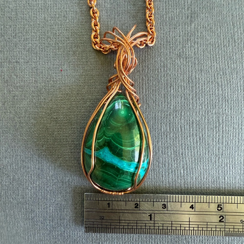 NEW 18" Copper, Malachite & Chrysocolla Teardrop Statement Necklace Earring Set - Picture 8 of 9